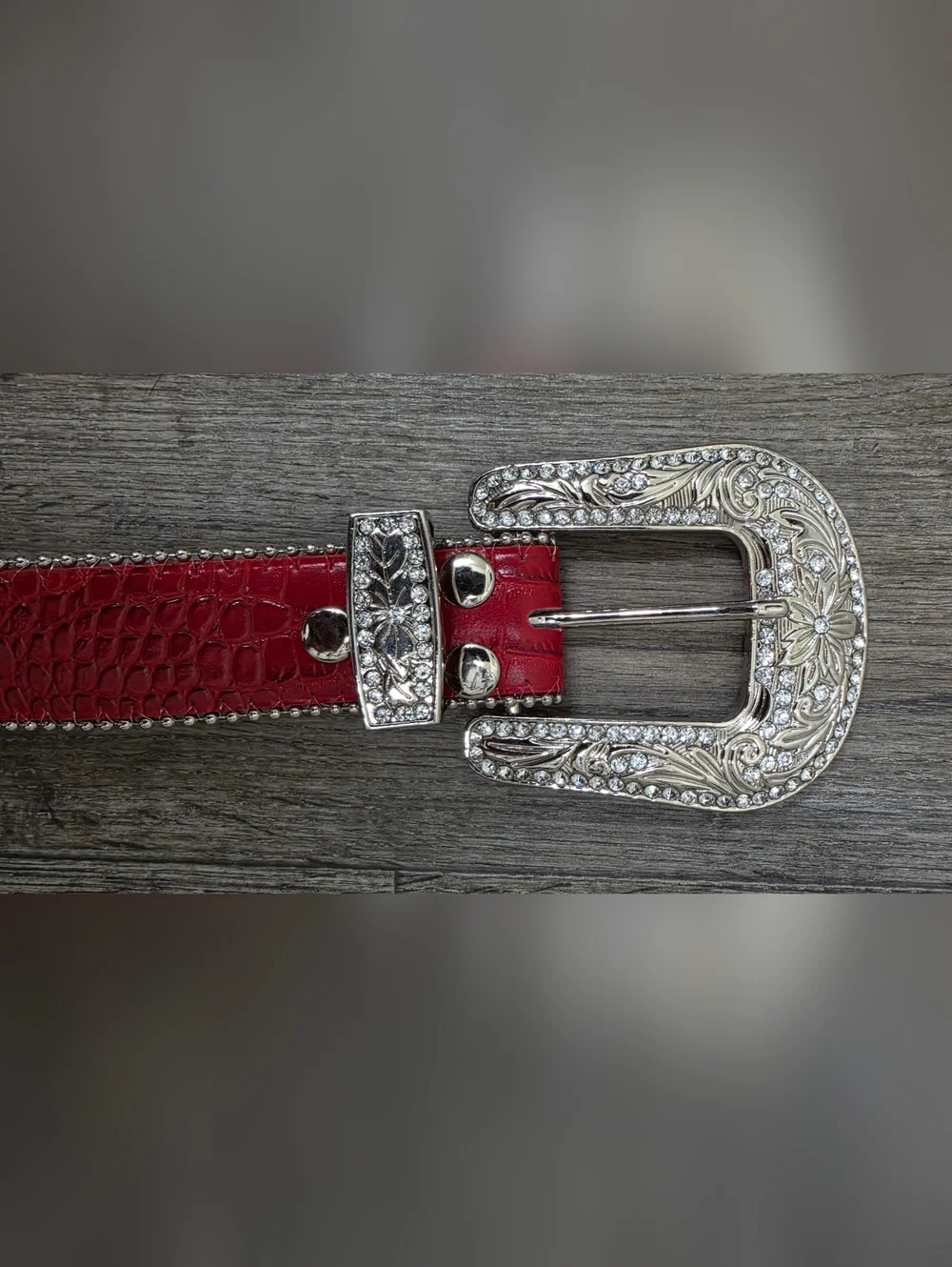 Women's Red & Silver Rhinestone Belt-Size SM